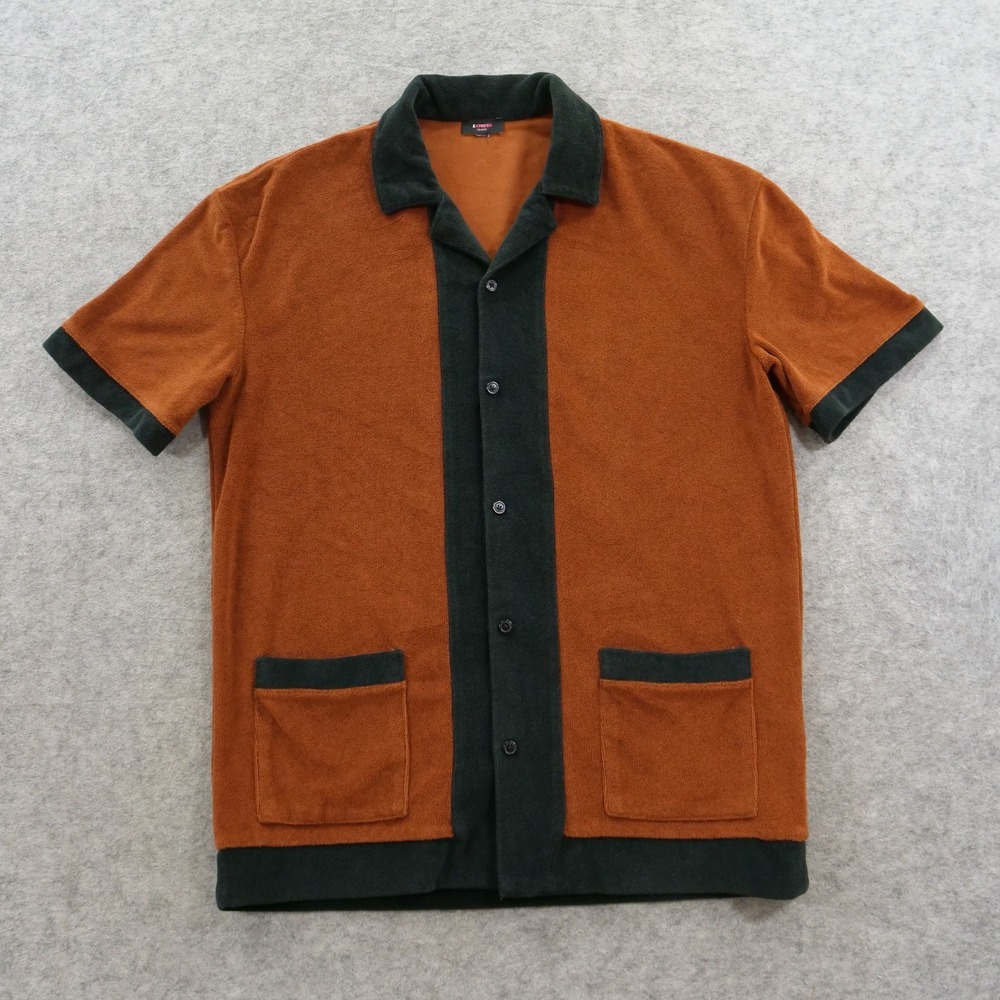 Express Shirt Mens Medium Brown Terry Cloth Cabana Camp Collar Button Up